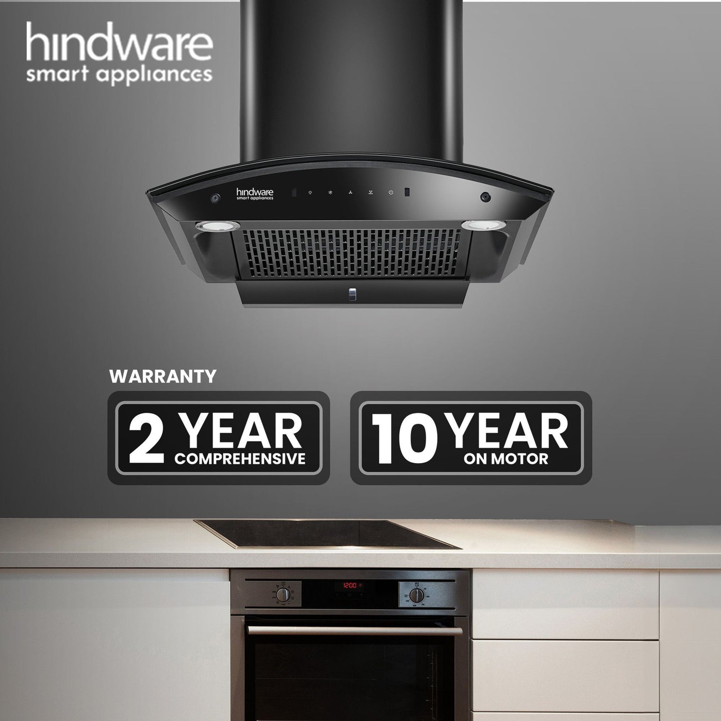 Hindware Smart Appliances Ripple Blk Plus Autoclean 60 IN 1500 CMH 60 cm | Curved Glass | Filterless | Touch Control | Motion Sensor | 10 Years Motor Warranty | Energy Efficient LED Light | Powerful Suction | Auto Clean Chimney (Wall Mounted, Black)