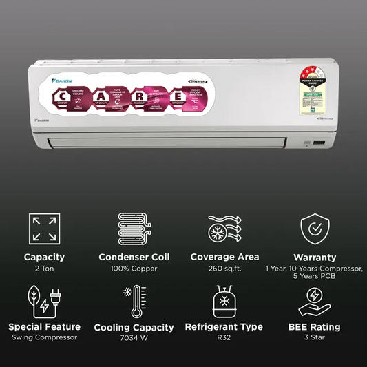Daikin 2.02 Ton 3 Star Inverter Split ac ( Copper GTKL71XV16 / RKLG71XV16 white ) Without Kit