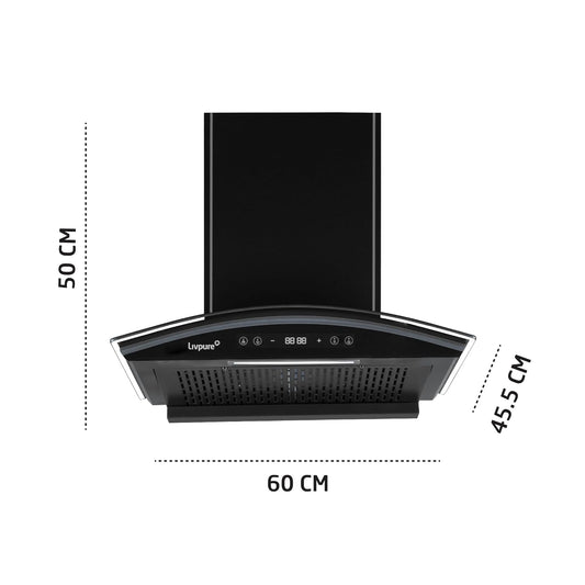 Livpure ETERNA-BLDC-60-FL-HAC 1600 CMH 60 cm Auto Clean Chimney (Wall Mounted, Black)