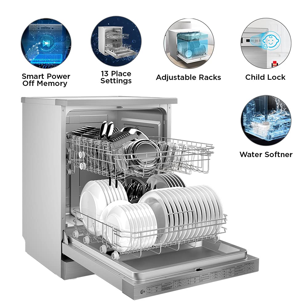 Midea TORRINO,WQP12-5201F Free Standing 13 Place Settings Intensive Kadhai Cleaning| No Pre-rinse Required Dishwasher