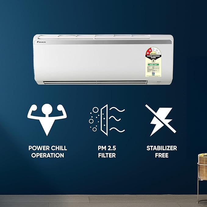 Daikin 1.5 Ton 2 Star Fixed Speed Split AC | 100% Copper Condenser | PM 2.5 Filter | Power Chill Operation | Coanda Airflow | Econo Mode (FTQ50XV - Standard Series, 2026 Model - New BEE Rating) White