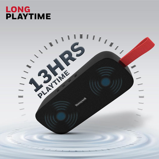 Honeywell Trueno U300 Bluetooth 5.3 Wireless Portable Speaker, 20W Output, Dual 78mm Drivers, Deep Bass, 13H Playtime, IPX6, TWS Pairing, SD/USB Type-C/AUX Support, Built-in Mic, 2-Year Warranty-Black