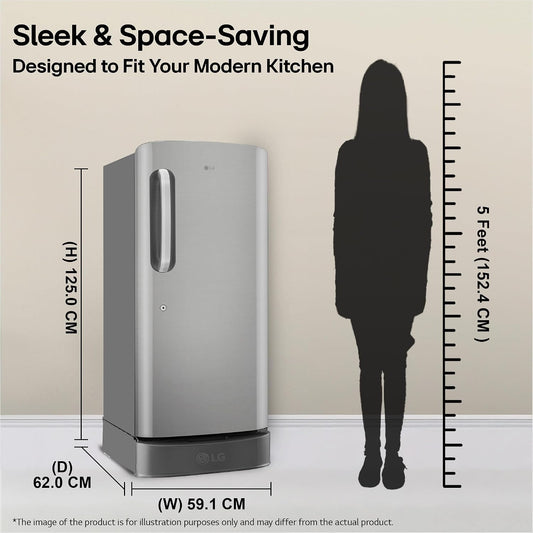 LG 210 L, 5 Star, Smart Inverter, Direct Cool Single Door Refrigerator (GLD2256ZAPZ, Shiny Steel, Fit Max Chiller Tray, Base stand with Drawer & Runs on Home Inverter)