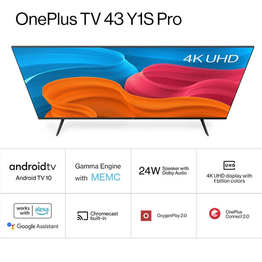 OnePlus 108 cm (43 inches) Y Series 4K Ultra HD Smart Android LED TV 43Y1S Pro (Black) 1 Year Seller Side Warranty