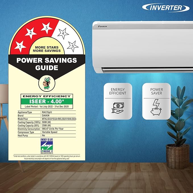 Daikin 1.5 Ton 3 Star Split Inverter AC (GTKC48UV16W,RKCG48UV16W WITHOUT KIT