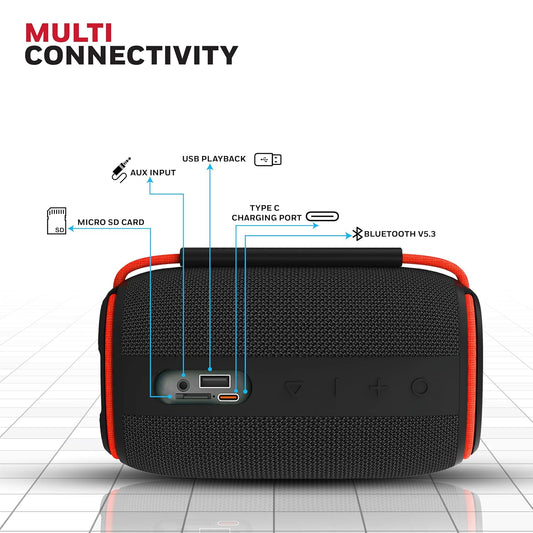 Honeywell Suono P400 Bluetooth 5.3 Wireless Portable Speaker, 15W Output, Deep Bass, 10H Playtime, IPX6, TWS Pairing, RGB Lights, SD/AUX/Type-C Support, Built-in Mic, 78mm Drivers, 2-Year Warranty
