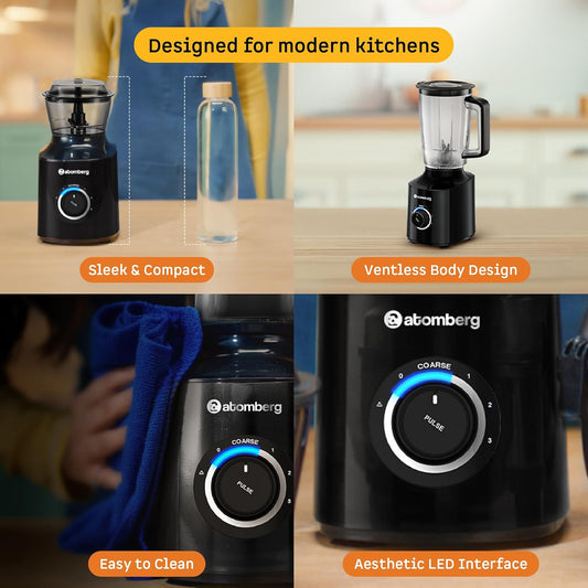 Atomberg Zenova Fresh Juicer Mixer Grinder | Coarse Mode for Silbatta-like Texture | Intelligent BLDC Motor | Safety Features | 4 Jars including Chopper & Juicer Jar | Hands-Free Operation | 2+1* Year Warranty (Misty Teal)
