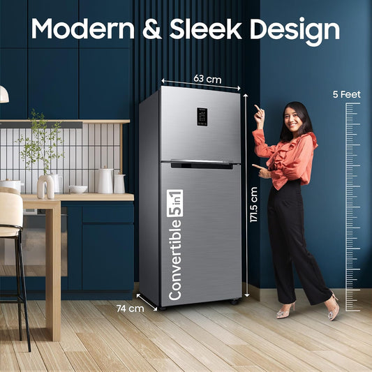 Samsung 301 L Frost Free Double Door 2 Star Refrigerator with Convertible 5-in-1, Digital Inverter, Digital Display, 2026 Model (REFINED INOX, RT31H4522S9/HL)