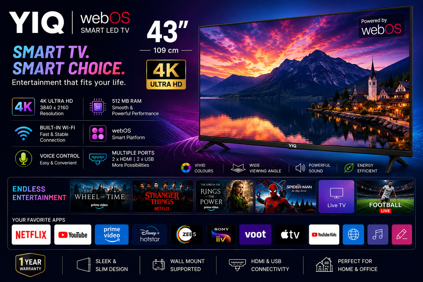 YIQ 43" WebOS Smart 4K LED TV