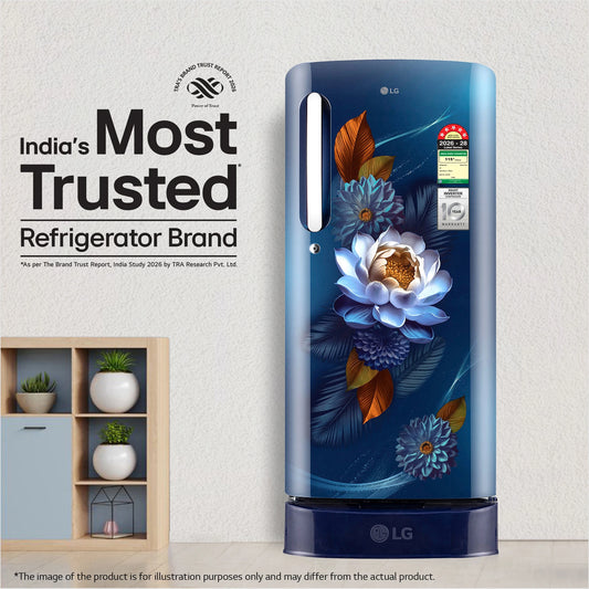 LG 185 L Direct Cool Single Door 5 Star Refrigerator with Base Drawer with Smart Inverter Compressor, Runs on Home Inverter, Fit Max Chiller Tray & 2026 Model (Blue Waterlilly, GLD1956ZABW)