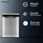 Whirlpool WFO 3O33 PL N X IN Free Standing 14 Place Settings PowerClean Pro Technology, Inox, 30% extra space, 11 wash Programs, Clean and Dry Dishwasher