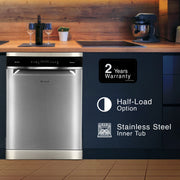 Whirlpool WFO 3O33 PL N X IN Free Standing 14 Place Settings PowerClean Pro Technology, Inox, 30% extra space, 11 wash Programs, Clean and Dry Dishwasher