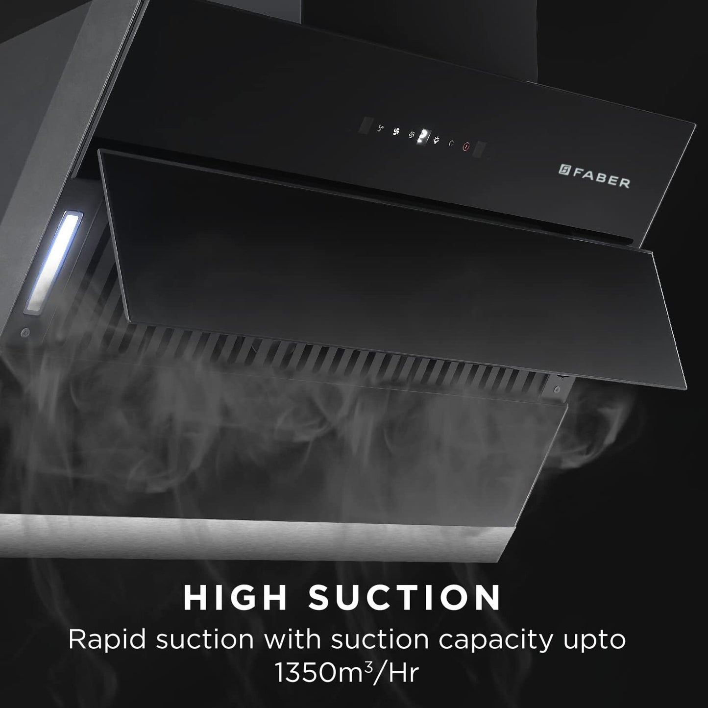 Faber HOOD BLISS FL SC AC BK 90 1350 CMH 90 cm Slant Glass 90 cm| Touch & Gesture Control| Autoclean| Filterless|Powerful Suction|Low Noise Auto Clean Chimney (Wall Mounted, Black)