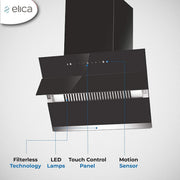 Elica 60 cm 1350 m3/hr Filterless Autoclean Angular Kitchen Chimney with 15 Years Motor & 5 Years Comprehensive Warranty (EFL-S6012 HAC LTW VMS, Touch + Motion Sensor Control, Black)