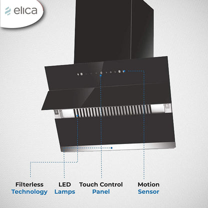 Elica 60 cm 1350 m3/hr Filterless Autoclean Angular Kitchen Chimney with 15 Years Motor & 5 Years Comprehensive Warranty (EFL-S6012 HAC LTW VMS, Touch + Motion Sensor Control, Black)