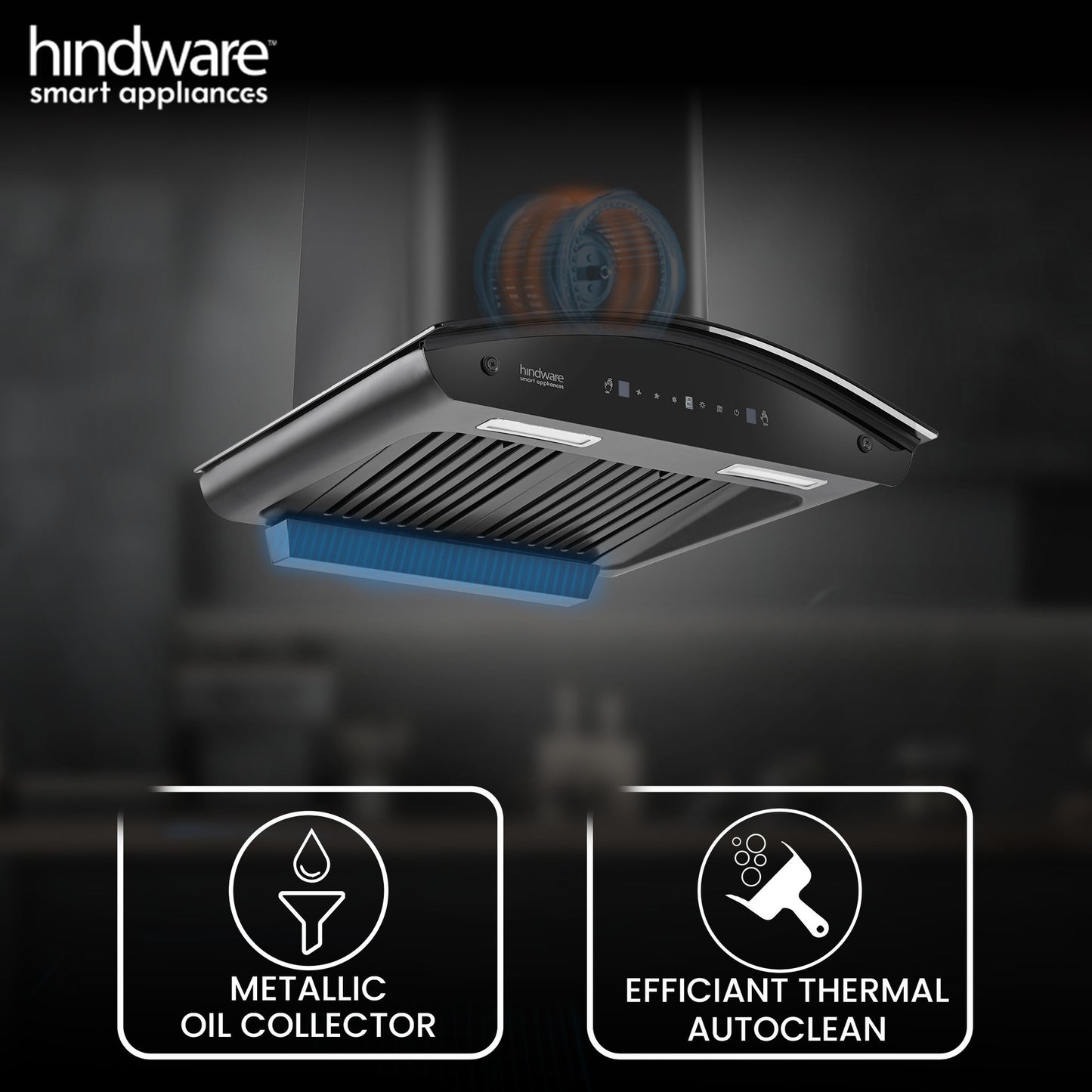 Beyond Appliances ELARA 60CM SMART SLANT CHIMNEY 1500 CMH 60 cm Filterless | Smart AI Dashboard, Motion Sensor & Speakers | Touch Control | Radio | Whistle Counter | Black Auto Clean Chimney (Wall Mounted, Black)