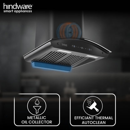 Beyond Appliances ELARA 60CM SMART SLANT CHIMNEY 1500 CMH 60 cm Filterless | Smart AI Dashboard, Motion Sensor & Speakers | Touch Control | Radio | Whistle Counter | Black Auto Clean Chimney (Wall Mounted, Black)