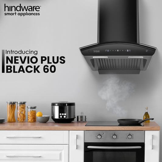 Beyond Appliances ELARA 60CM SMART SLANT CHIMNEY 1500 CMH 60 cm Filterless | Smart AI Dashboard, Motion Sensor & Speakers | Touch Control | Radio | Whistle Counter | Black Auto Clean Chimney (Wall Mounted, Black)