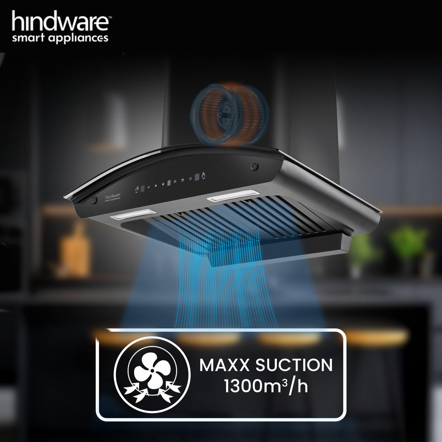 Beyond Appliances ELARA 60CM SMART SLANT CHIMNEY 1500 CMH 60 cm Filterless | Smart AI Dashboard, Motion Sensor & Speakers | Touch Control | Radio | Whistle Counter | Black Auto Clean Chimney (Wall Mounted, Black)