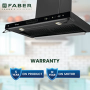 Faber 4in1 1325 m³/hr Filterless Autoclean 90cm Chimney|Air Purifier+Fan|Touch & Gesture Control|T-Shape|12Yr on Motor, 5Yr Comprehensive Warranty by Faber|HOOD AEROSTATION ELITE FL HC TC BK 90,Black