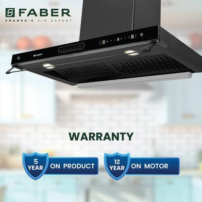 Faber 4in1 1325 m³/hr Filterless Autoclean 90cm Chimney|Air Purifier+Fan|Touch & Gesture Control|T-Shape|12Yr on Motor, 5Yr Comprehensive Warranty by Faber|HOOD AEROSTATION ELITE FL HC TC BK 90,Black