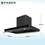 Faber 4in1 1325 m³/hr Filterless Autoclean 90cm Chimney|Air Purifier+Fan|Touch & Gesture Control|T-Shape|12Yr on Motor, 5Yr Comprehensive Warranty by Faber|HOOD AEROSTATION ELITE FL HC TC BK 90,Black