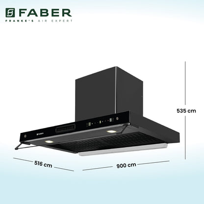 Faber 4in1 1325 m³/hr Filterless Autoclean 90cm Chimney|Air Purifier+Fan|Touch & Gesture Control|T-Shape|12Yr on Motor, 5Yr Comprehensive Warranty by Faber|HOOD AEROSTATION ELITE FL HC TC BK 90,Black