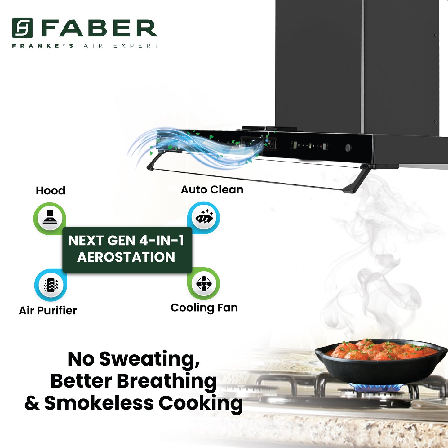 Faber 4in1 1325 m³/hr Filterless Autoclean 90cm Chimney|Air Purifier+Fan|Touch & Gesture Control|T-Shape|12Yr on Motor, 5Yr Comprehensive Warranty by Faber|HOOD AEROSTATION ELITE FL HC TC BK 90,Black