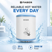 FABER 25 L Storage Water Geyser (2000W|Free Pipe & Installation|8 Bar Pressure|Energy Efficient|FWG INFINITY 25V, White Blue) (White Blue)