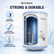 FABER 25 L Storage Water Geyser (2000W|Free Pipe & Installation|8 Bar Pressure|Energy Efficient|FWG INFINITY 25V, White Blue) (White Blue)