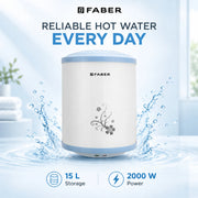 FABER 15 L Storage Water Geyser (2000W|Free Pipe & Installation|8 Bar Pressure|Energy Efficient|FWG INFINITY 15V, White) (White)