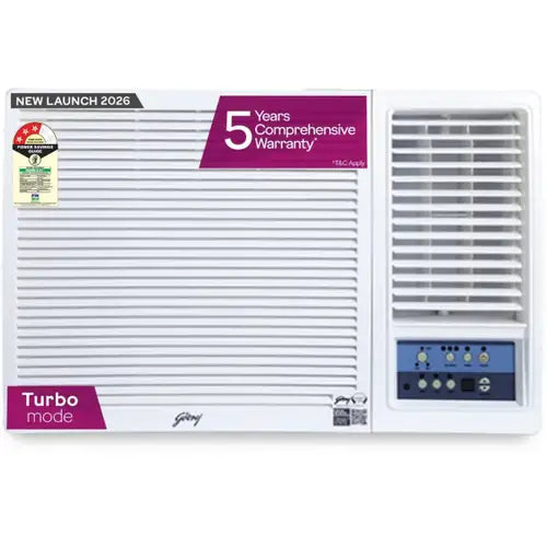 Godrej 1.5 Ton 3 Star Inverter Window AC | 100% Copper Condenser | Turbo Mode | i-sense Technology | 5 Years Warranty (WIC 18W3TG WA, 2026 Model - New BEE Star Rated) White