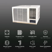 O General BBA Series Window 1.5 Ton 2 Star Fixed Speed AC | Super Wave Technology | Power Saver Compressor | 3 Speed Cooling | White (AXGB18BBAA-B)