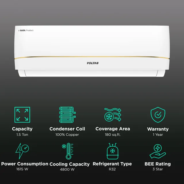 VOLTAS 183V Vectra Zenith Gold 1.5 Ton 3 Star Inverter Split AC with 4-Step Adjustable Mode (Copper Condenser, Anti Dust Filter, 4503765)