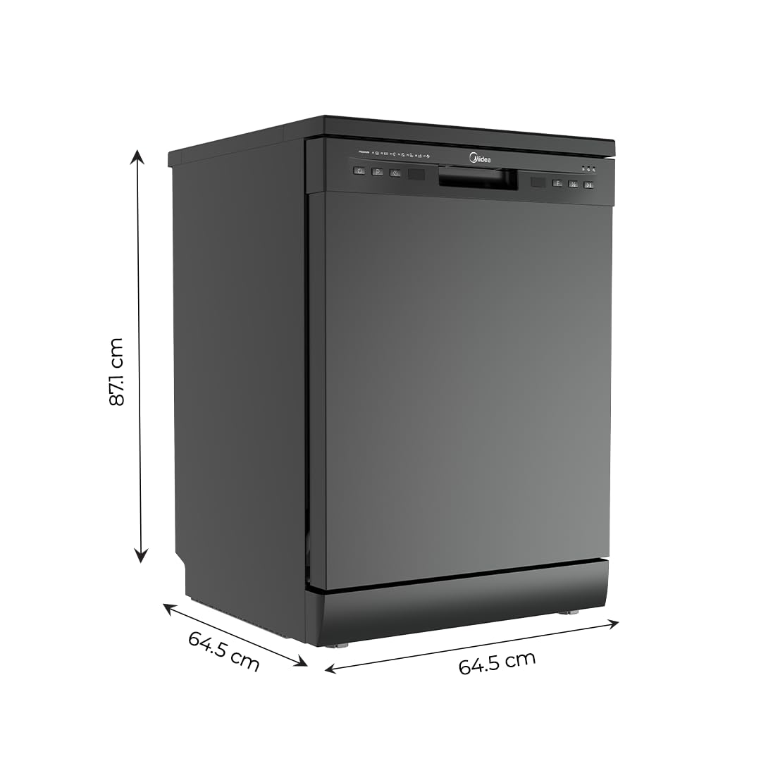 Midea 13 Place Setting Freestanding Dishwasher, 7 Wash Programs, Intensive 70°C, Glass Care Mode (MDWPF1301F(B) IN, ECO & Rapid Wash, Fully Automatic, Suitable for Indian Kitchen)