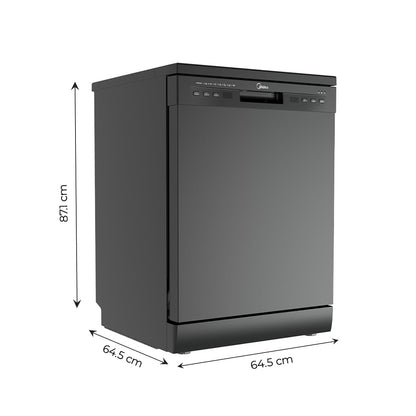 Midea 13 Place Setting Freestanding Dishwasher, 7 Wash Programs, Intensive 70°C, Glass Care Mode (MDWPF1301F(B) IN, ECO & Rapid Wash, Fully Automatic, Suitable for Indian Kitchen)