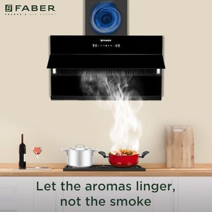 Faber HOOD BLISS FL SC AC BK 90 1350 CMH 90 cm Slant Glass 90 cm| Touch & Gesture Control| Autoclean| Filterless|Powerful Suction|Low Noise Auto Clean Chimney (Wall Mounted, Black)