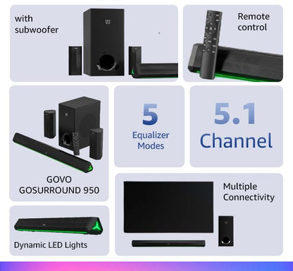 GOVO GOSURROUND 950 500 W Bluetooth Soundbar (Platinum Black, 5.1 Channel)