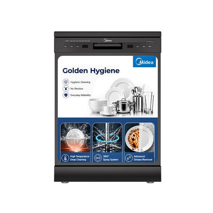 Midea 13 Place Setting Freestanding Dishwasher, 7 Wash Programs, Intensive 70°C, Glass Care Mode (MDWPF1301F(B) IN, ECO & Rapid Wash, Fully Automatic, Suitable for Indian Kitchen)