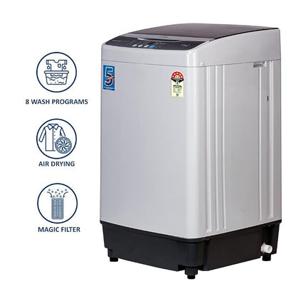 ONIDA 7.5 kg 5 Star Dual Action Pulsator Quadra Scrub Fully Automatic Top Load Black (T80CGN)V