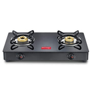 Prestige IRIS Toughened Glass-Top 2 Brass Burner LPG Gas Stove | Black | Spill Proof | Ergonomic Knobs | Tri-Pin...