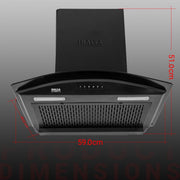 Inalsa Zylo 60PBAC Filterless 1250 m³/hr Curved Glass, Push Button Control 1250 CMH 60 cm Auto Clean Chimney (Wall Mounted, Black)