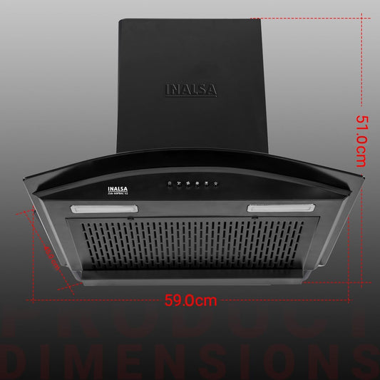 Inalsa Zylo 60PBAC Filterless 1250 m³/hr Curved Glass, Push Button Control 1250 CMH 60 cm Auto Clean Chimney (Wall Mounted, Black)