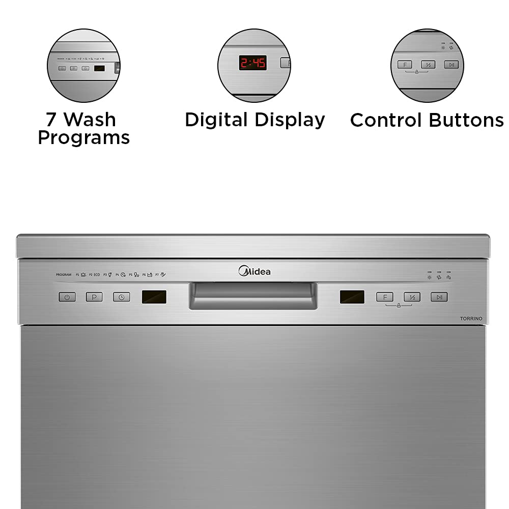 Midea TORRINO,WQP12-5201F Free Standing 13 Place Settings Intensive Kadhai Cleaning| No Pre-rinse Required Dishwasher