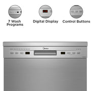 Midea TORRINO,WQP12-5201F Free Standing 13 Place Settings Intensive Kadhai Cleaning| No Pre-rinse Required Dishwasher