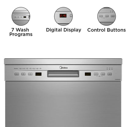 Midea TORRINO,WQP12-5201F Free Standing 13 Place Settings Intensive Kadhai Cleaning| No Pre-rinse Required Dishwasher