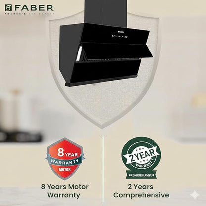 Faber HOOD BLISS FL SC AC BK 90 1350 CMH 90 cm Slant Glass 90 cm| Touch & Gesture Control| Autoclean| Filterless|Powerful Suction|Low Noise Auto Clean Chimney (Wall Mounted, Black)