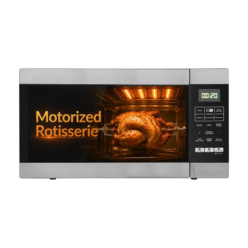 Haier 30L Convection Microwave Oven (HIL3001ARSB, Black) with In-Built Air Fryer | Motorized Rotisserie | Stainless-steel Cavity | 5 In 1 Microwave oven Visit the Haier Store