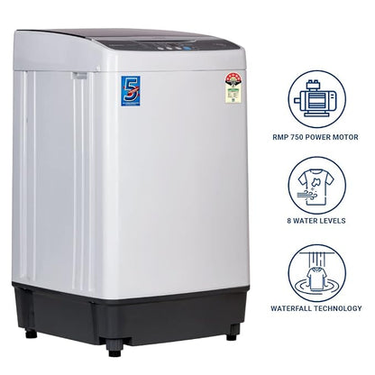 ONIDA 7.5 kg 5 Star Dual Action Pulsator Quadra Scrub Fully Automatic Top Load Black (T80CGN)V