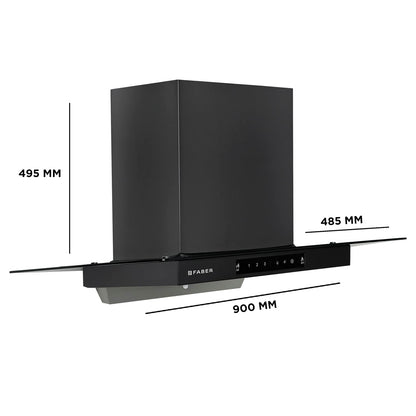 Faber HOOD MERCURY PRO IN HC SC BK BF 90 1200 CMH 90 cm T-Shape 90cm| Touch & Gesture Control| Autoclean| Filterless| Powerful suction | Low Noise Auto Clean Chimney (Wall Mounted, Black)